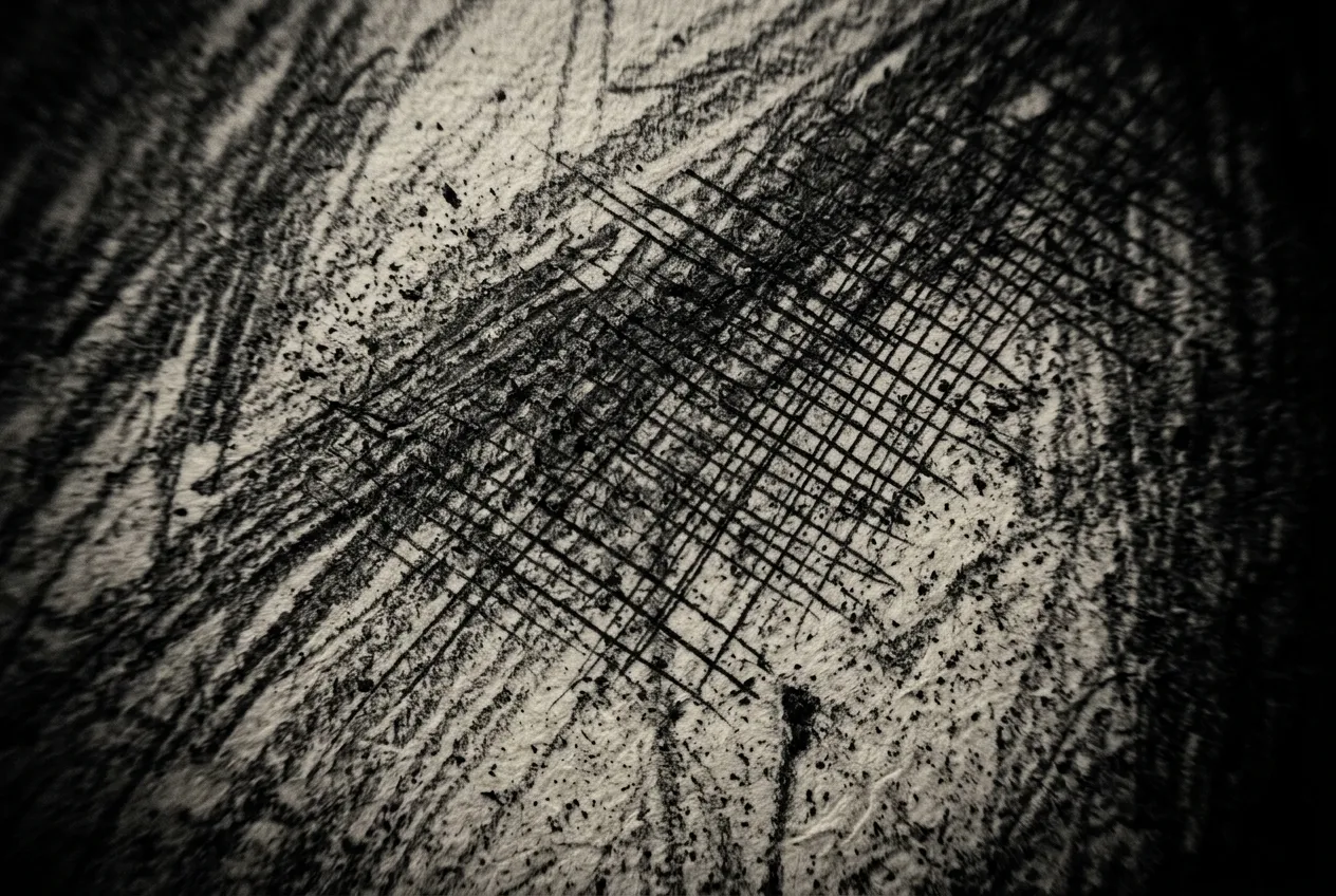 Macro fragment of graphite strokes on textured paper